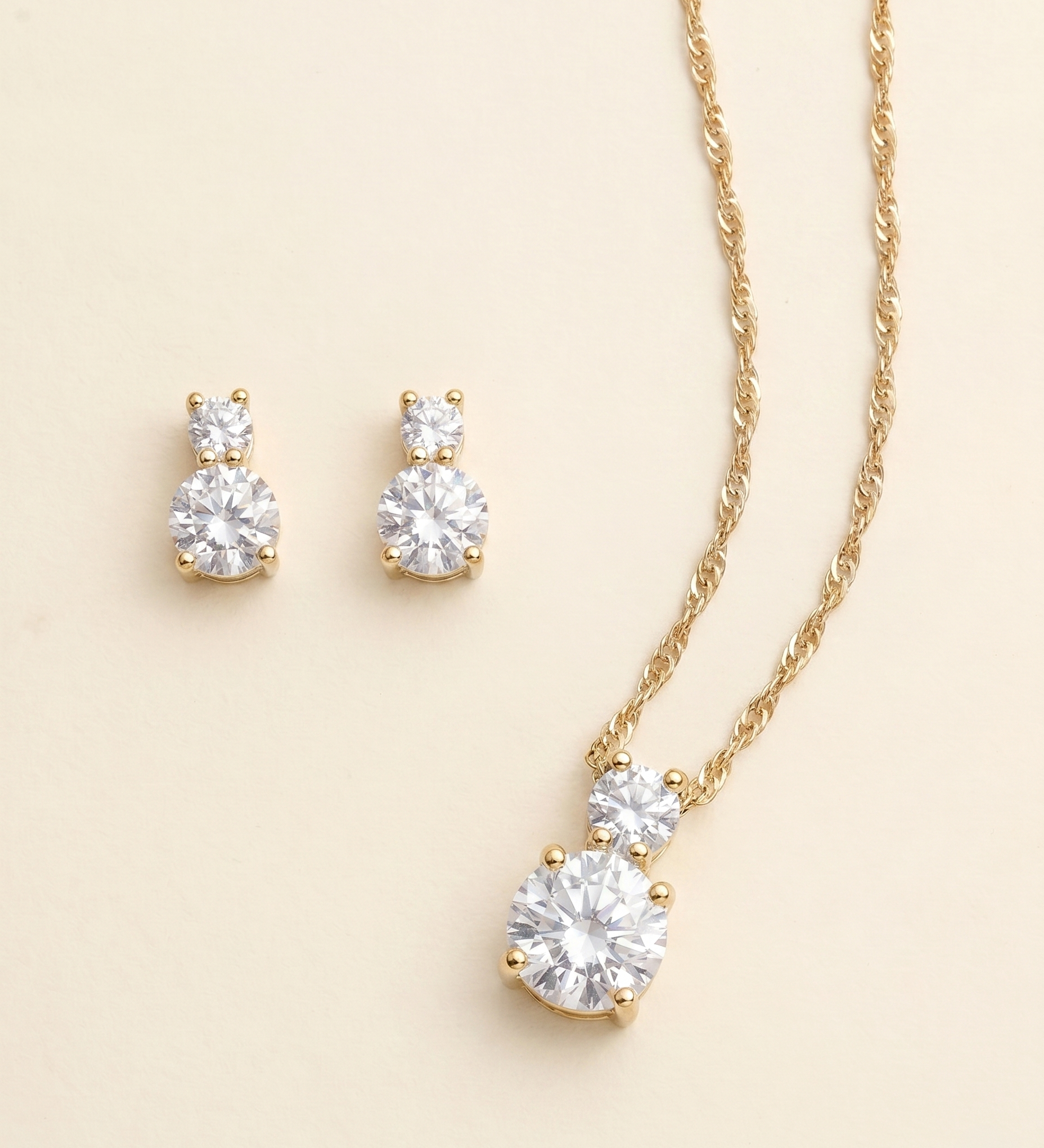 Petite Round Jewelry Set – Dainty CZ Necklace & Stud Earrings
