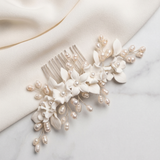 Tori Pearl Flower Comb – Porcelain Flower & Freshwater Pearl Bridal Hair Comb