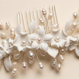 Tori Pearl Flower Comb – Porcelain Flower & Freshwater Pearl Bridal Hair Comb