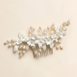 Tori Pearl Flower Comb – Porcelain Flower & Freshwater Pearl Bridal Hair Comb