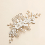 Tori Pearl Flower Comb – Porcelain Flower & Freshwater Pearl Bridal Hair Comb
