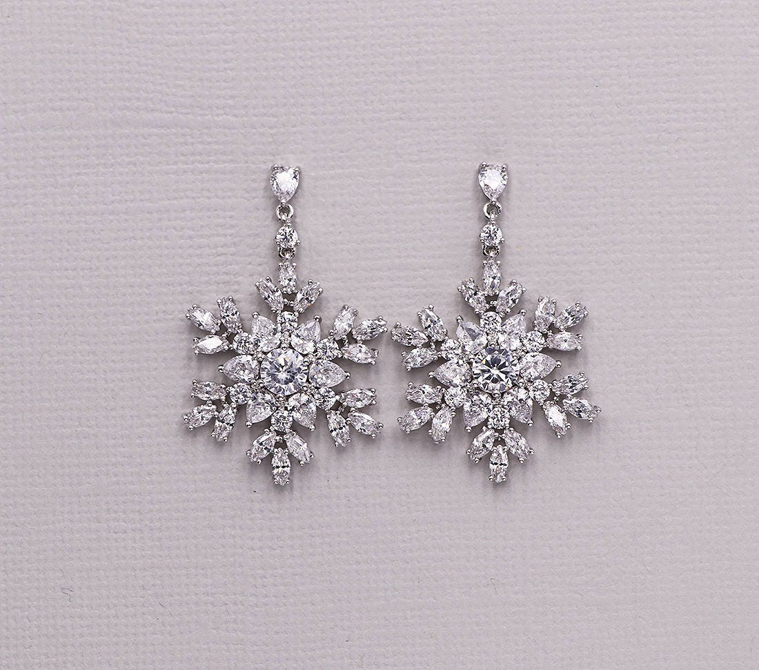 Snowflake Dangle CZ Earrings