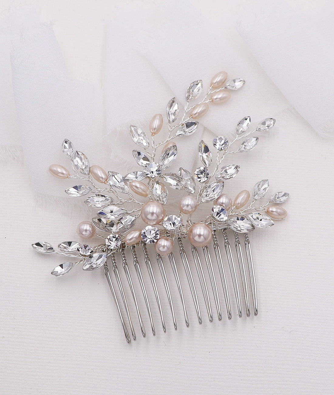 Creamrose Blush Pearl Crystal Comb