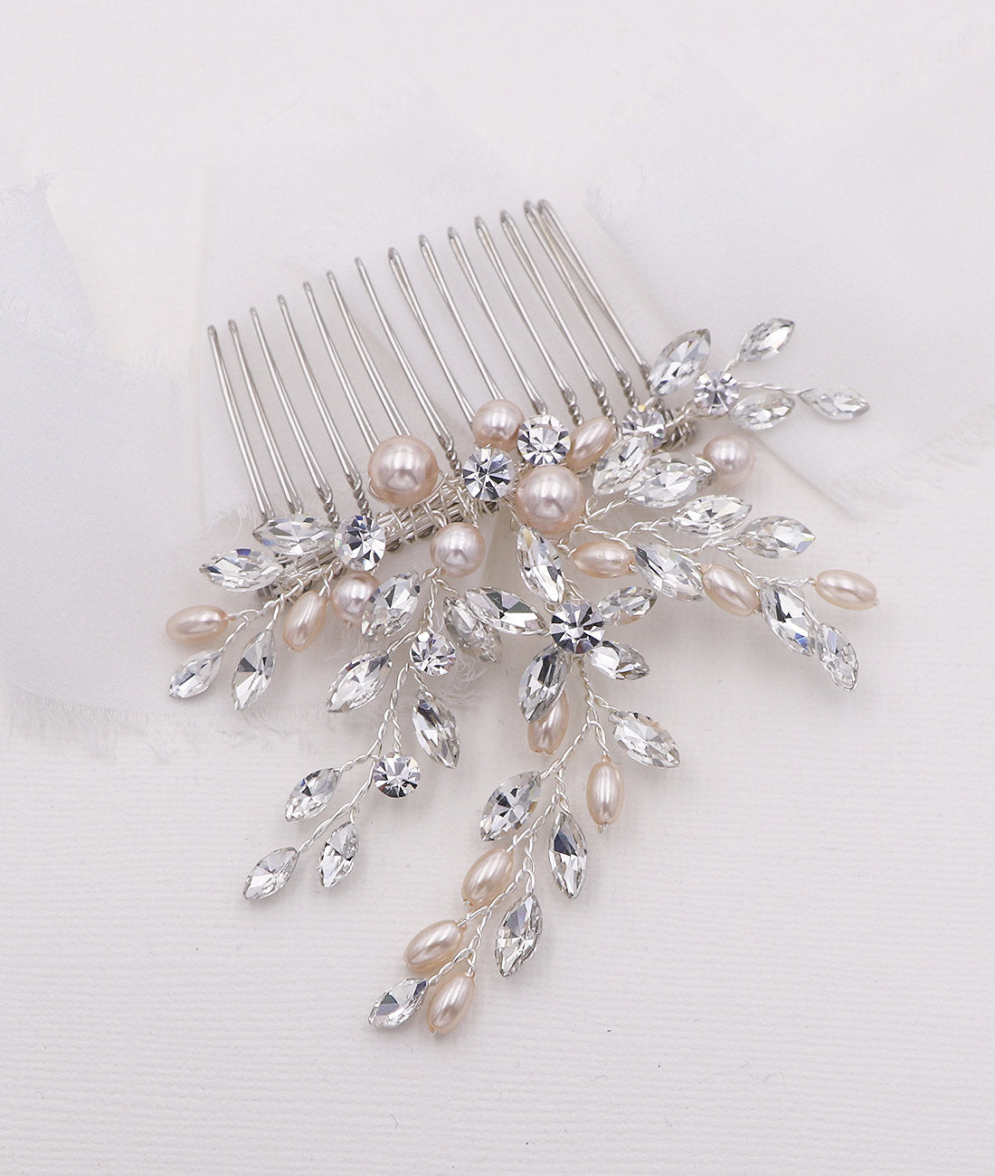 Creamrose Blush Pearl Crystal Comb