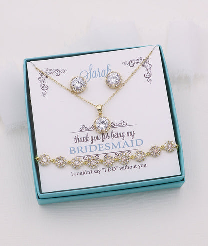 Ansley Bridesmaids Round Halo Jewelry Set