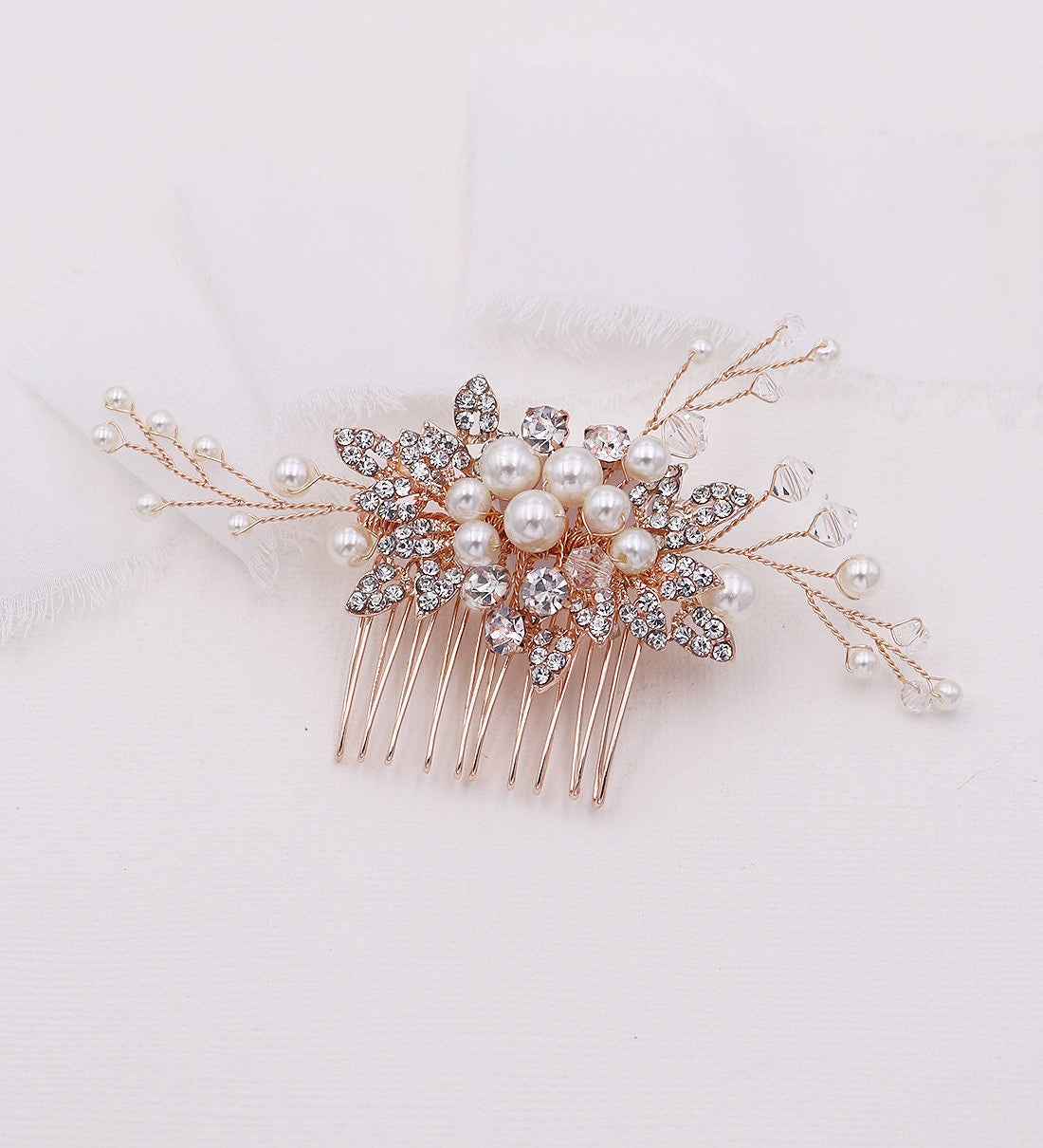 Petals Crystal and Pearl Hair Comb