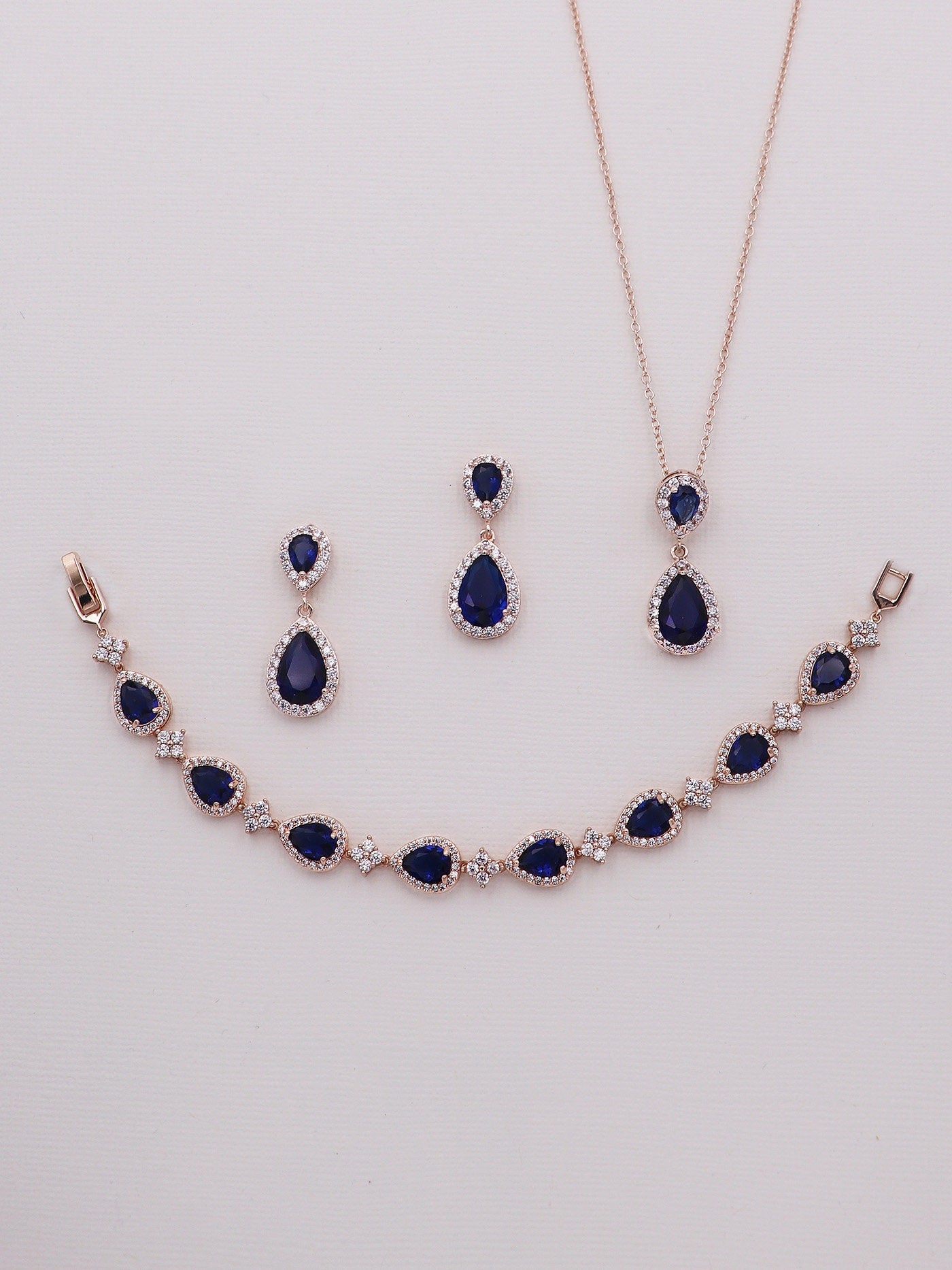 Kensley Sapphire Blue Gold Earrings and Necklace Set
