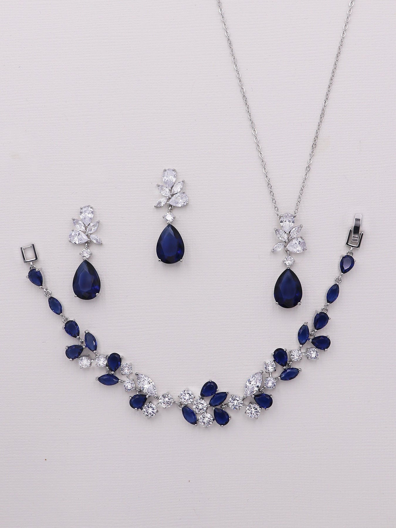 simulated blue sapphire charm necklace and earrings set with cubic zirconia  | eBay