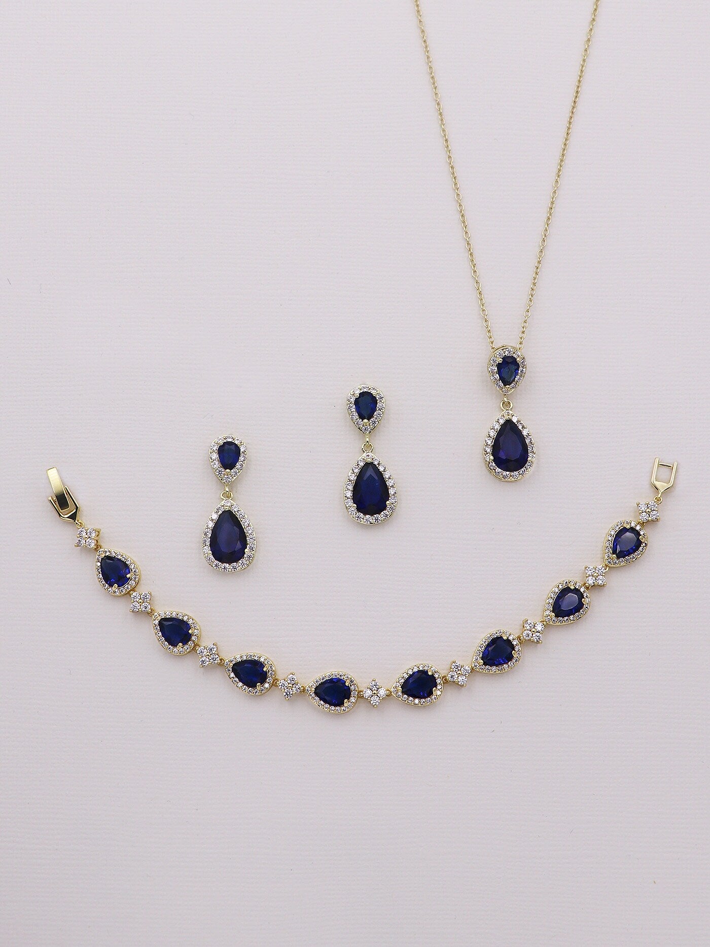 Kensley Sapphire Blue Gold Earrings and Necklace Set